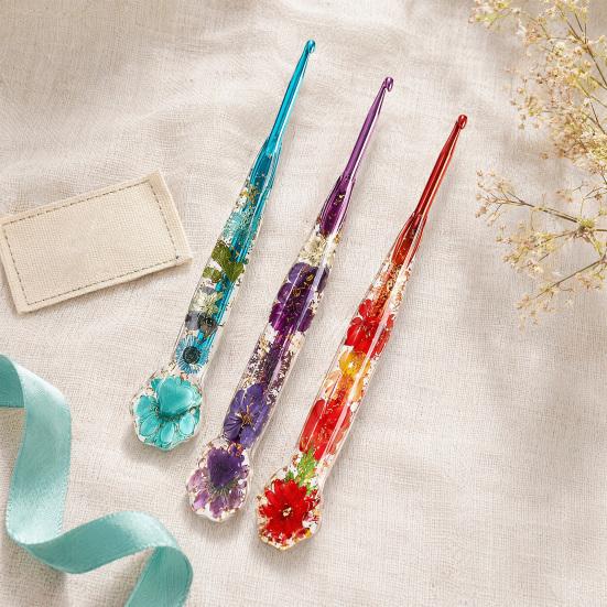 Floral Resin Crochet Hook Dried Flower Clear Handle Crochet Hook 1 Pc