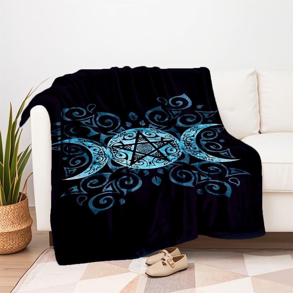 Blue Moon Pentagram Mandala Art Print Poster Wall DecorBlanket Flannel Throw Blanket for Sofa, Bed, Travel, Camping, Office