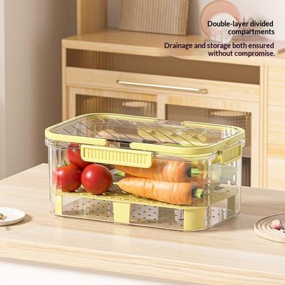Double Layer Food Storage Container Large Capacity With Handle Leak Proof Pet Drain Storage Box