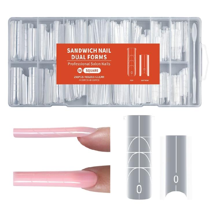 256Pcs Sandwich Plastic Nail Extension Forms Quick Easy No Paper Backing for Salon and Personal Styling