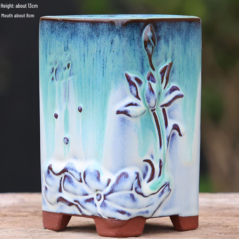 Handmade Terracotta Succulent Pot, Large Square with Gloss Glaze and Breathable Design.