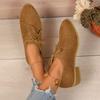 New Women's Single Shoes with Heels Pointed Toe Square Heel Lace-up Shallow Shoes Outdoor Leisure Retro Plus-size Women's Shoes