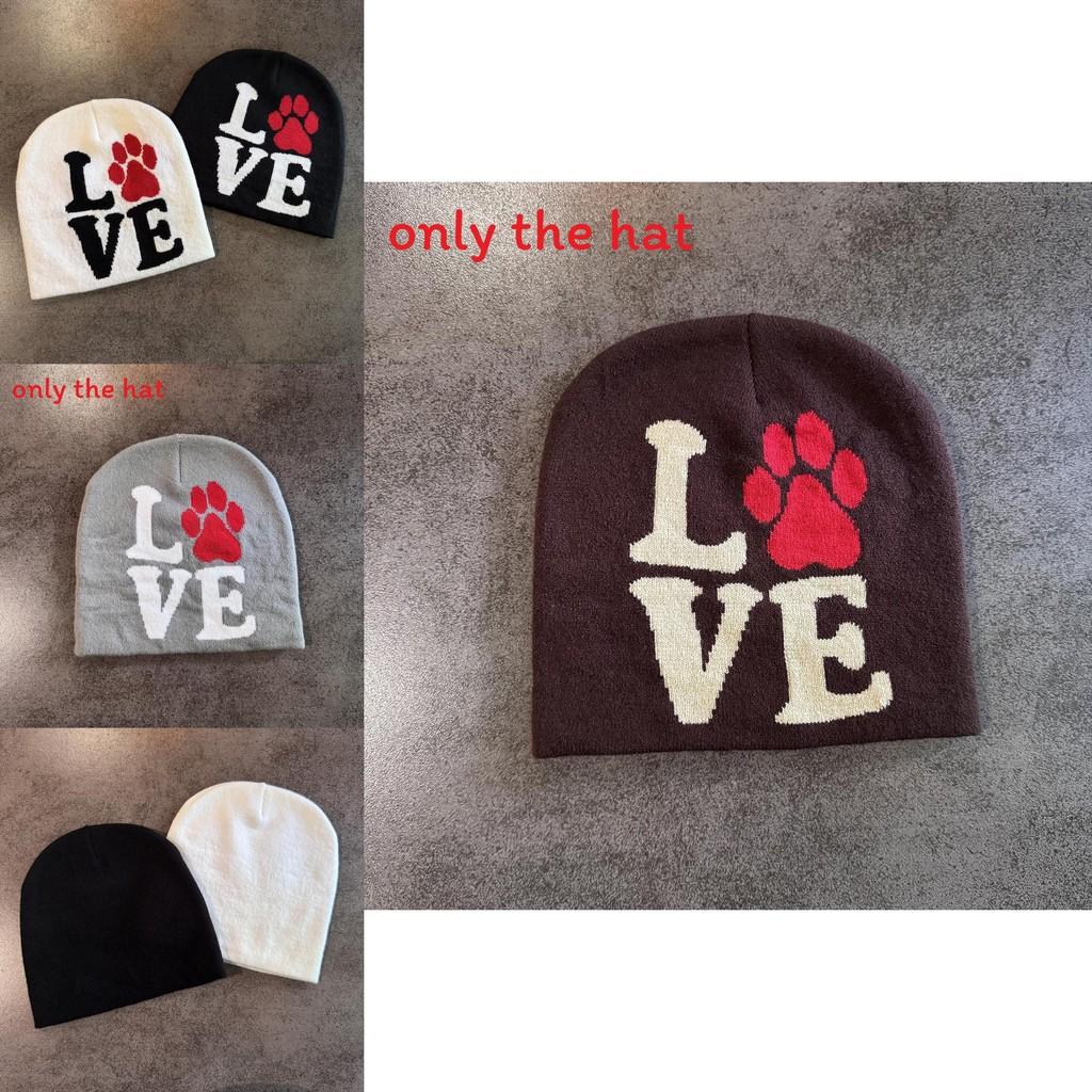 Letter Dog Paw Pattern Neutral Casual Warm Knitted Hat For Street Style Fashion
