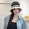 Contrasting Color Hollow Straw Hat Summer Sweet Knitted Breathable Basin Hat Outdoor Travel Versatile Face Covering Sun Hat