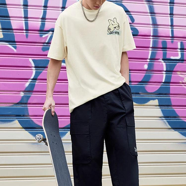 Li-Ning X OG Slick Co-Branded Skateboard Series SS22 Graffiti Cartoon Print Loose Round Neck Short Sleeve T-Shirt Men Tops Beige AHSS057-1