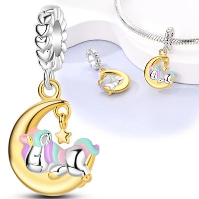 Original Charms Copper Unicorn Moon Stars Pendants Beads Fit Charms Plata Bracelets For Women Women Jewelry Making Diy