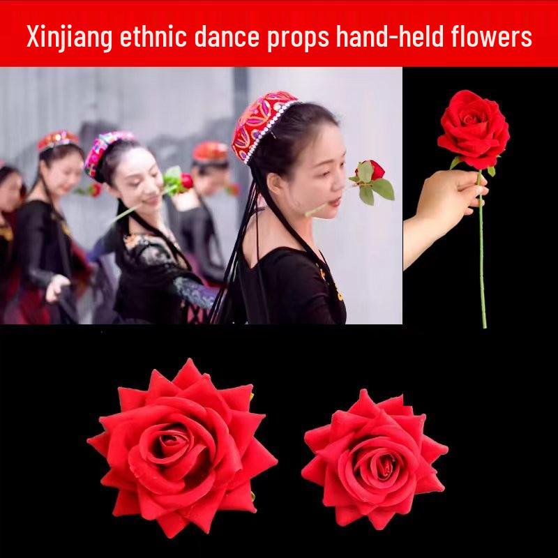 Ethnic Style Rose Headdress & Finger Flower Ring for Dance Performance and Art Exam Hair Clips
