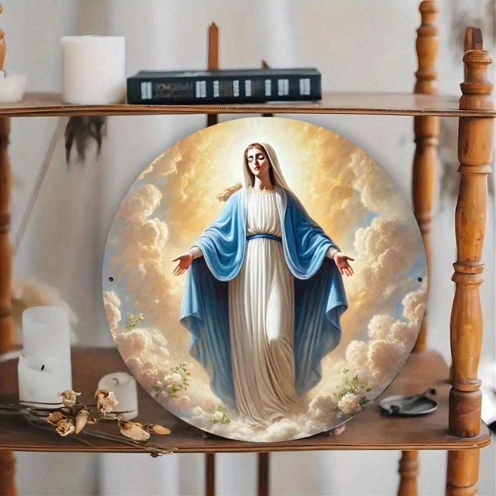 Art Mural Feuille d'Aluminium Vierge Marie, Décor Collage Métallique Religieux pour Maison Café Chambre à Coucher