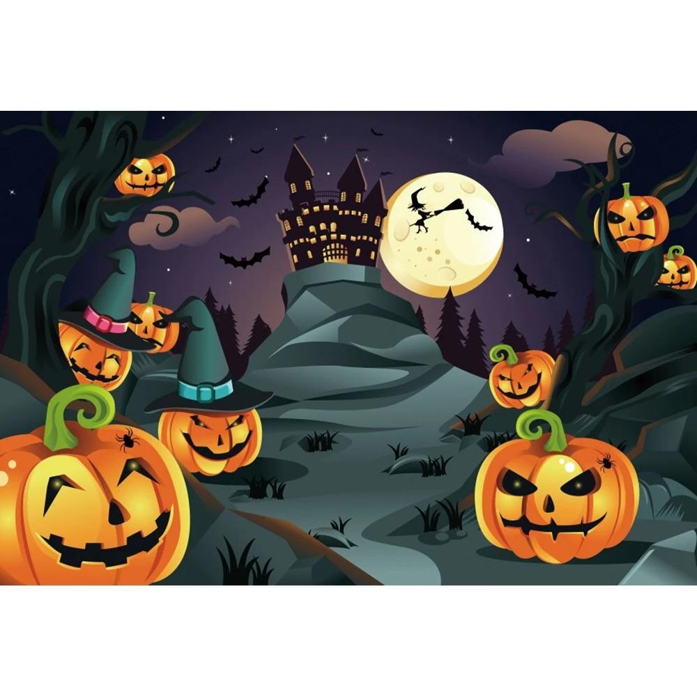 Halloween Party Decoration Hanging Cloth Pumpkin Witch Bat Castle Full Moon Night Photography Background Not Room Decoration