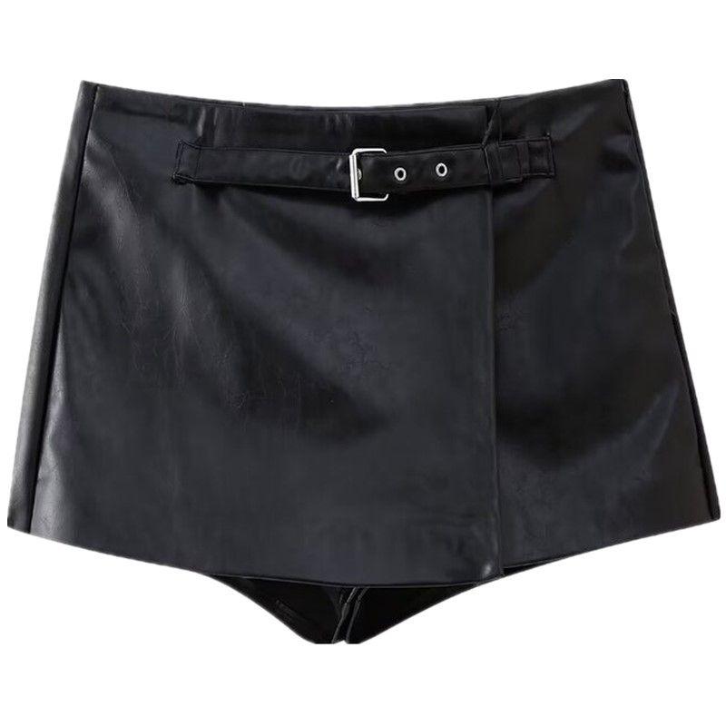 

Модный стиль 2024 Весна Новая женская одежда Стильные с высокой талией Все сочетающиеся Кюлоты из искусственной кожи 5427403 800 Black XS