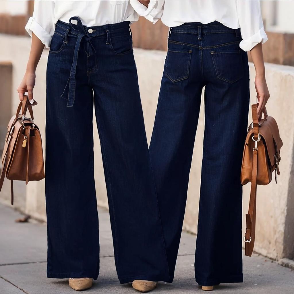 Women's Mid-Rise Stretch Jeans Fashion Straight Leg Denim Pants With Pockets