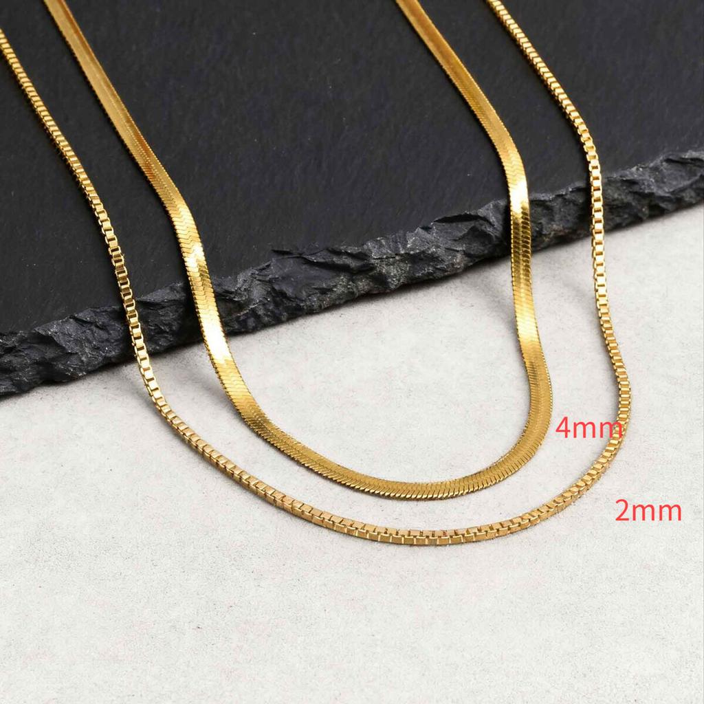 2pcs Chain Necklace for Men Boys,4MM Stainless Steel Flat Snake Chain Collars,2mm Silver Gold Color Box Chain Gift