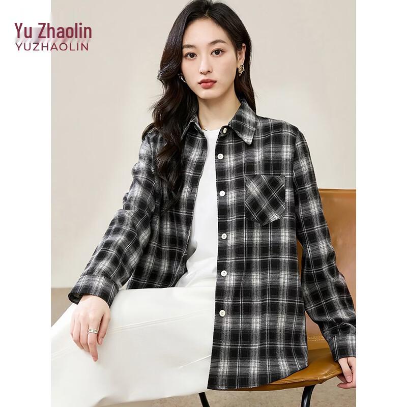 Yuzhaolin Women s Plaid Long Sleeve Loose Fit Shirt M