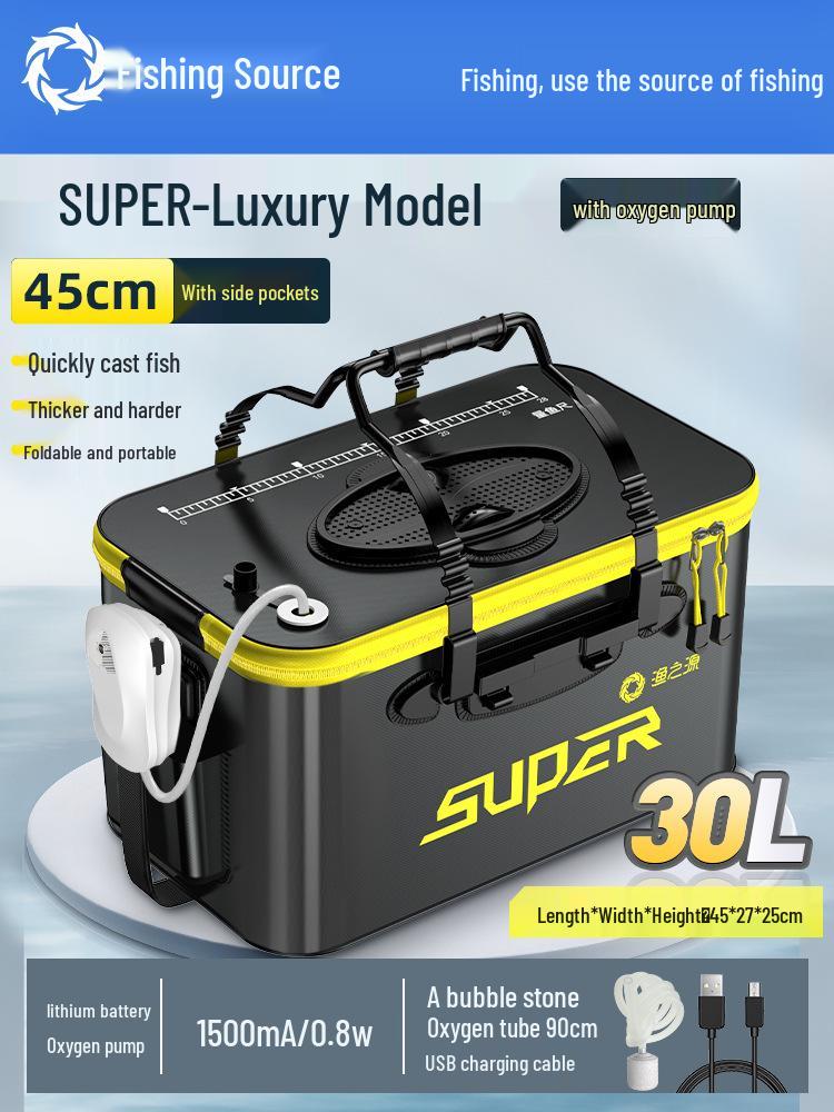 Pogrubione wiadro na żywe ryby z koszykiem na przynęty i ochraniaczem na ryby