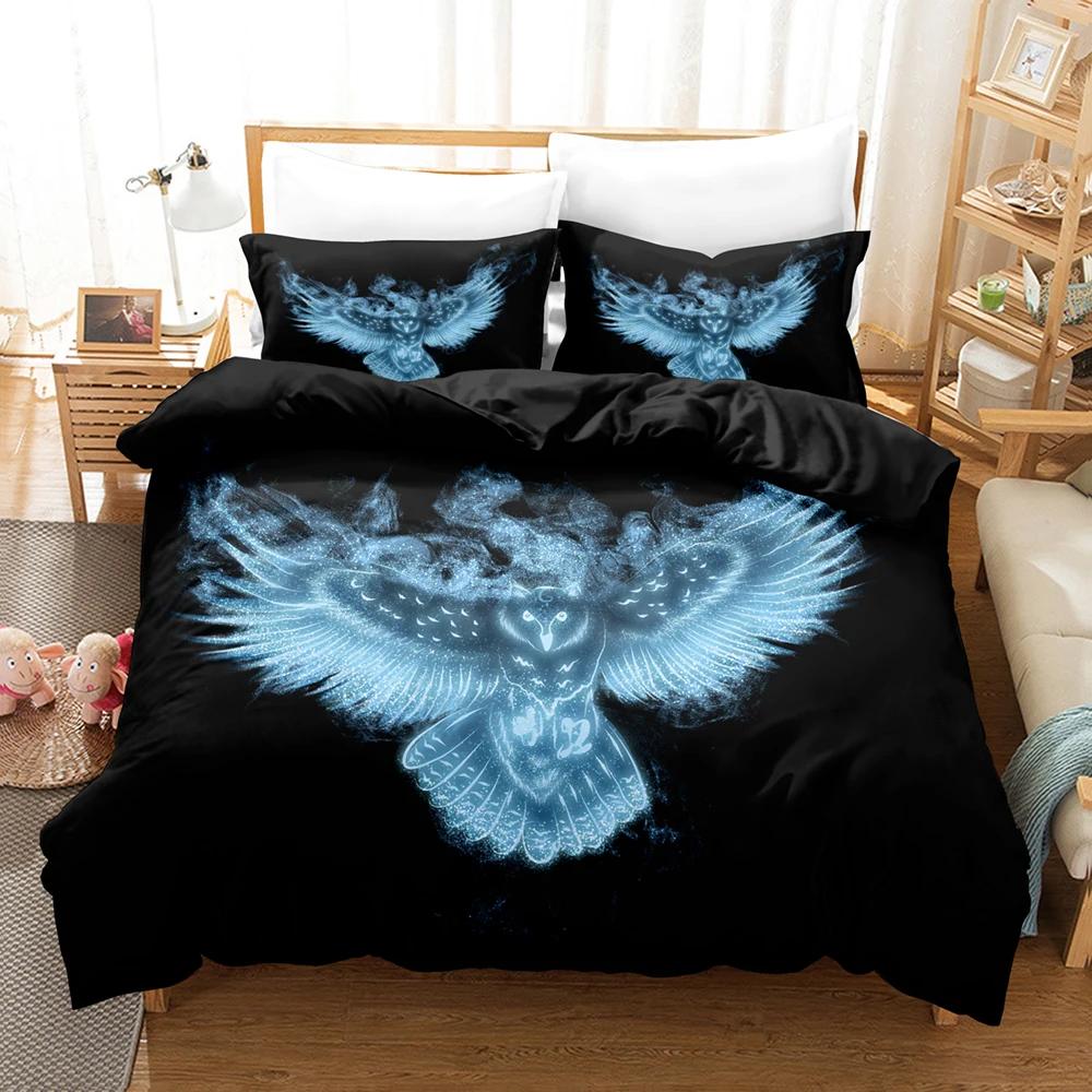 Owl Duvet Cover Set Queen Size Cute Cartoon Magic Owl Bedding Set Owl Comforter Cover for Boy Girls Cute Animal Bedspread Cover