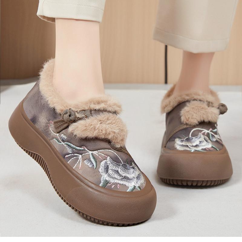Cotton Shoes New Ethnic Style Embroidery and Velvet Thickened Mother Shoes Cloth Shoes Middle-aged and Elderly Boots