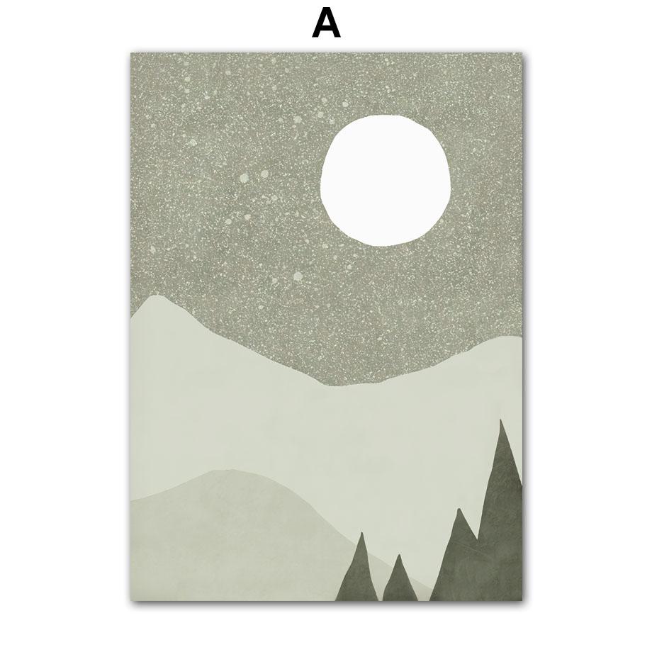 Abstract Sun Moon Monstera Leaves Lines Boho Art Canvas Painting Nordic Posters And Prints Wall Pictures For Living Room Decor