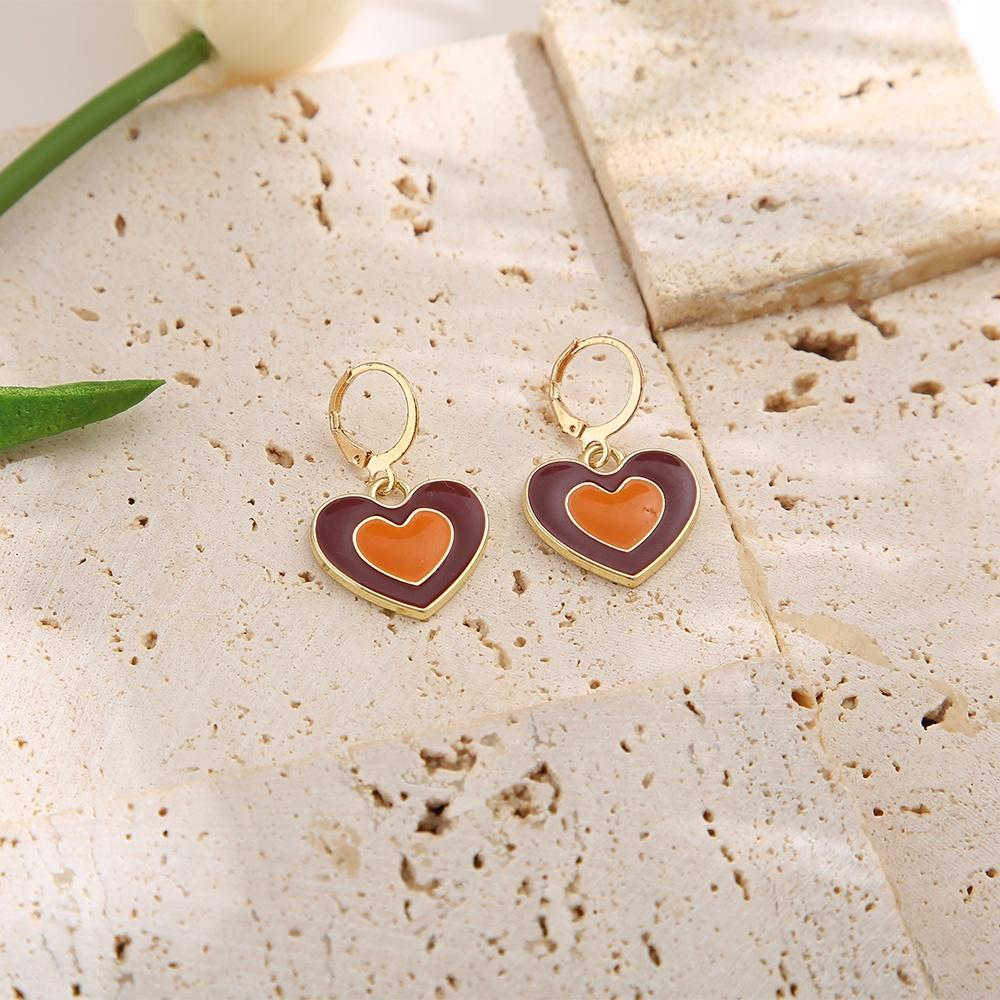 iF ME Einfache Creolen tropfen Öl Doppel Herz Anhänger Ohrring Zubehör Schmuck