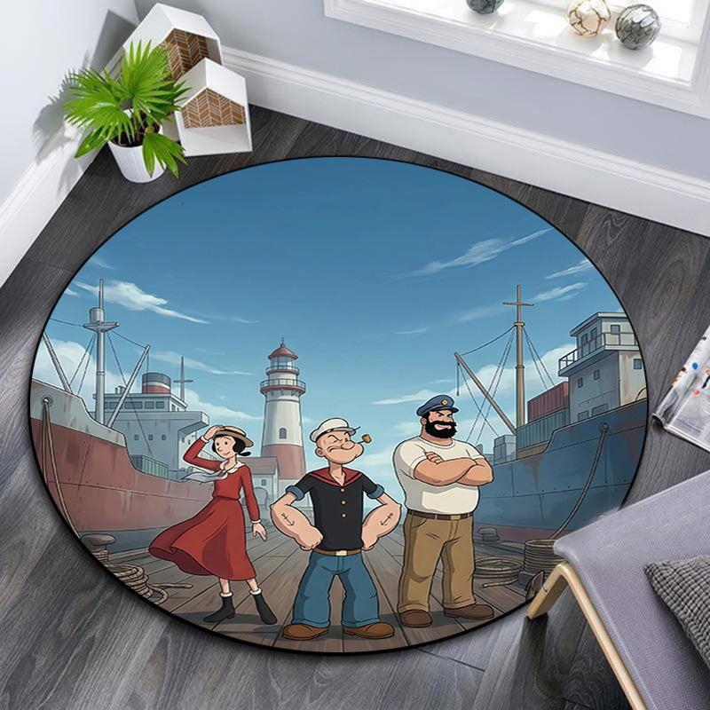 Popeye the Sailor Round Area Rug,Carpet Rug for Living Room Bedroom Sofa Playroom Decor,Non-slip Floor Mat