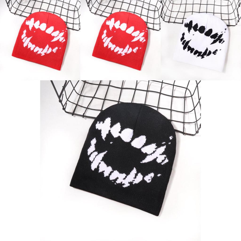 Knit Hat For Men Women With Facial Pattern Warm Winter Streetwear For Fall Season