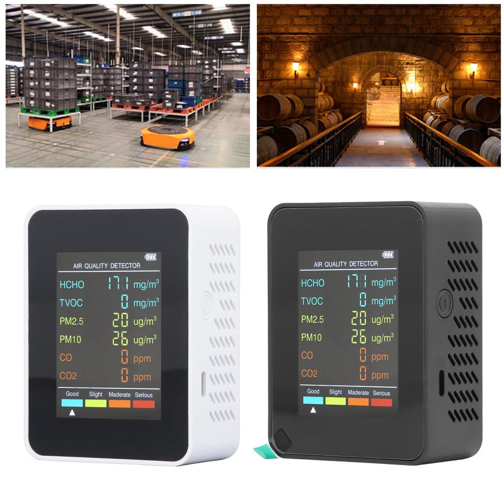 Air Monitor Air Quality Monitor Air Quality Monitor Portable LCD Backlight Screen CO2 TVOC HCHO PM2.5 PM10 Detector with Alarm