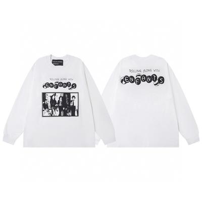 Loose Casual Alphabet Illustration Printing Burrs Crew Neck Long Sleeve T-Shirt Men'S And Women'S Trend