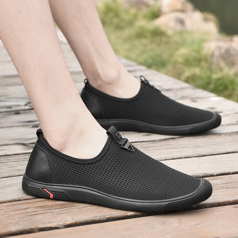 Fashion Summer Men's Mesh Casual Shoes Breathable Outdoor Beach Shoes Soft Soled Comfortable Men's Flat Bottomed Loafers Versatile