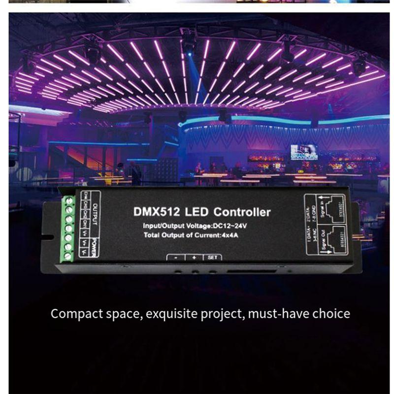 ABNR LED DMX512 4CH Digital Display Decoder Dimming Driver LED DMX512 Decoder For RGBW Strip Light DC12-24V 4A/CH