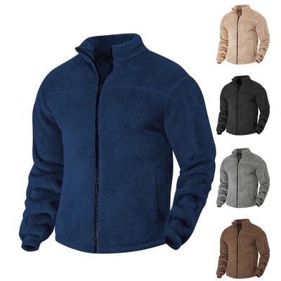 Men's Casual Loose Fleece Stand-up Collar Coat, Zipper Fleece Warm Coat