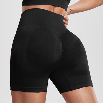 Kalça Kaldırma Tasarımlı Yüksek Bel Dikişsiz Bisiklet Şortu - Kadın Üç Nokta Düz Renk Yoga Fitness Pantolonu