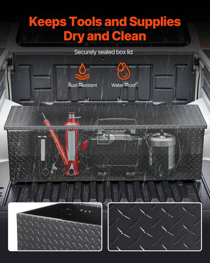 VEVOR Heavy Duty Aluminum Truck Bed Tool Box, Diamond Plate Tool Box with Side Handle and Lock Keys, Storage Toolbox Chest Organizer for Trailer