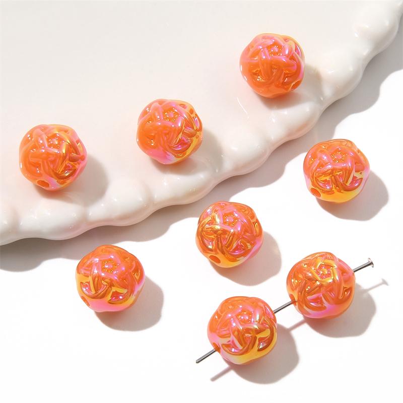 Acrylic Milk Series Small Wool Flower Ball Beads for DIY Jewelry 5 Pcs