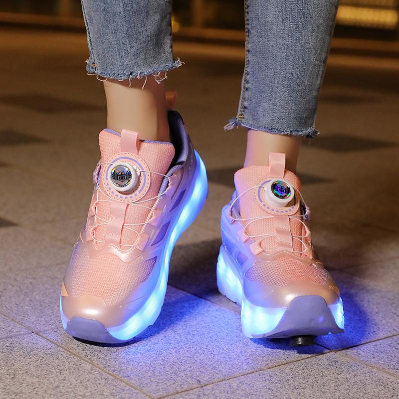 Patines de Ruedas con Freno para Niños Carga Plana Extraíble LED Cuatro Ruedas Zapatillas Deportivas Brillantes Zapatillas Brillantes para Mujer
