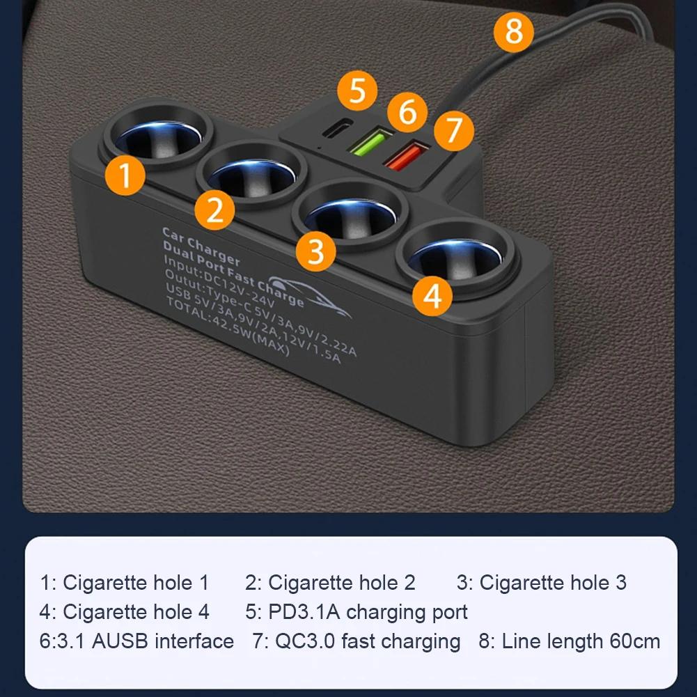 120W Car Phone Charger Cigarette Lighter Adapter PD 4 In 1 3.1A QC3.0 Multi Ports Quick Charge USB Charging Socket Splitter Plug