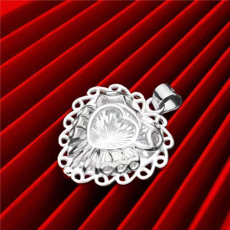 Novel Lace Heart Silver Pendant - Unisex Alloy, Elegant Gift