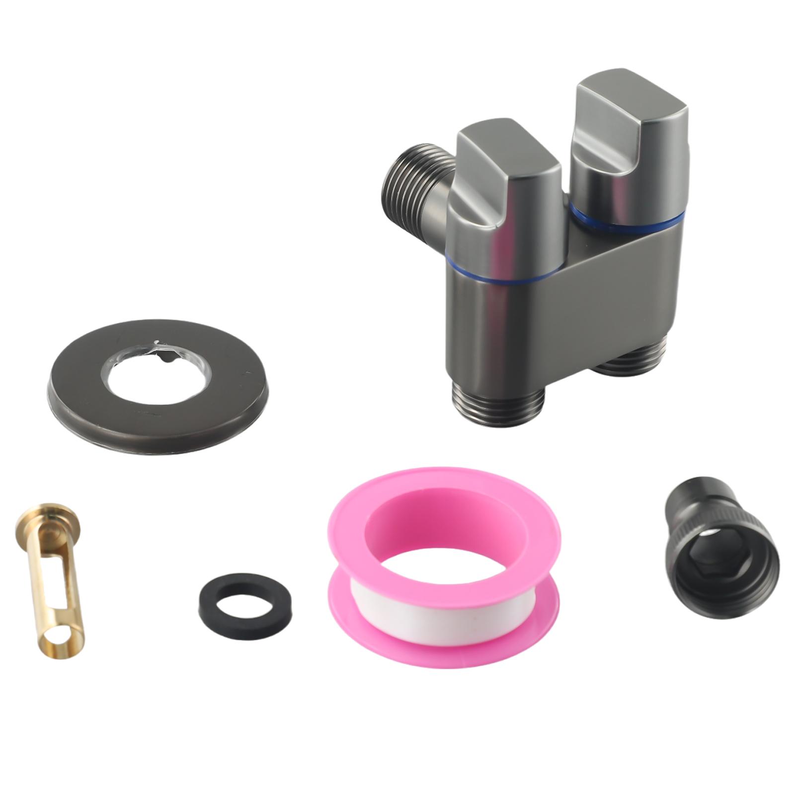

G12 1 in 2 out Double Control Alloy Washing Machine Faucet Triangle Valve Bathroom Toilet Bidet Sprayer Rotary Switch Black Silver