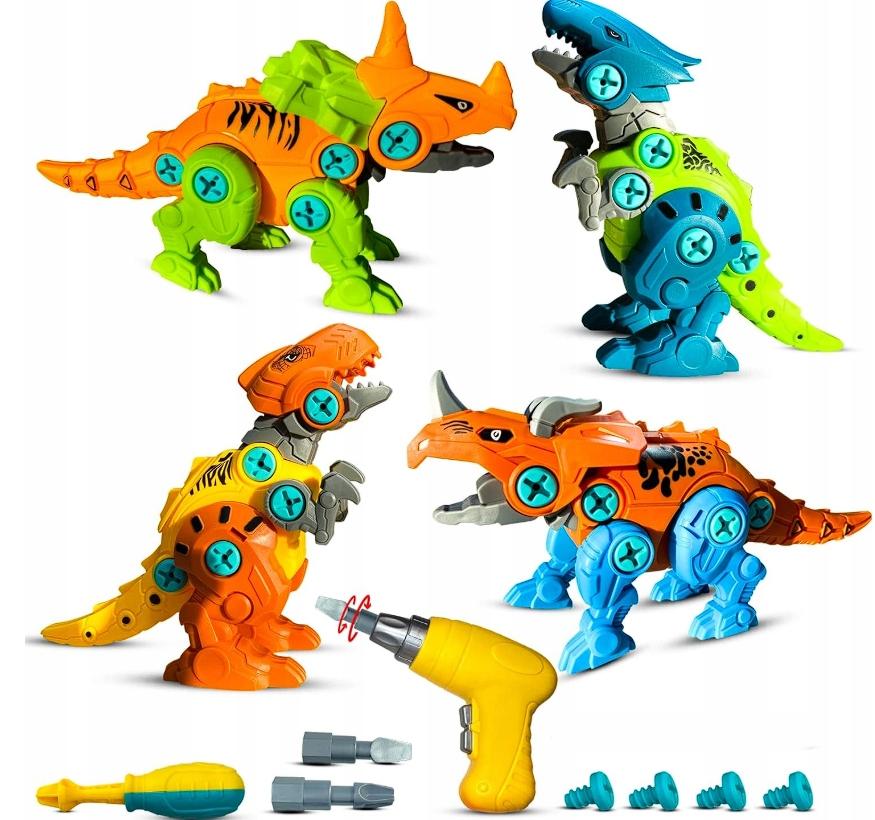 Klocki Konstrukcyjne Dinozaury Do Skręcania 4w1 Zestaw z Wkrętarką Walizką