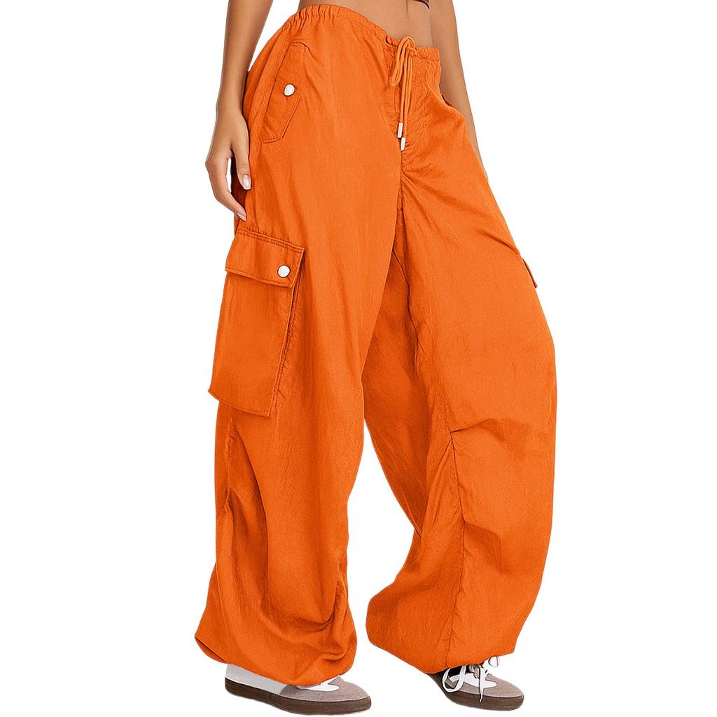 Women Loose Cargo Pants Hip Hop Sports Pants Drawstring Loose Wide Leg Casual Pants