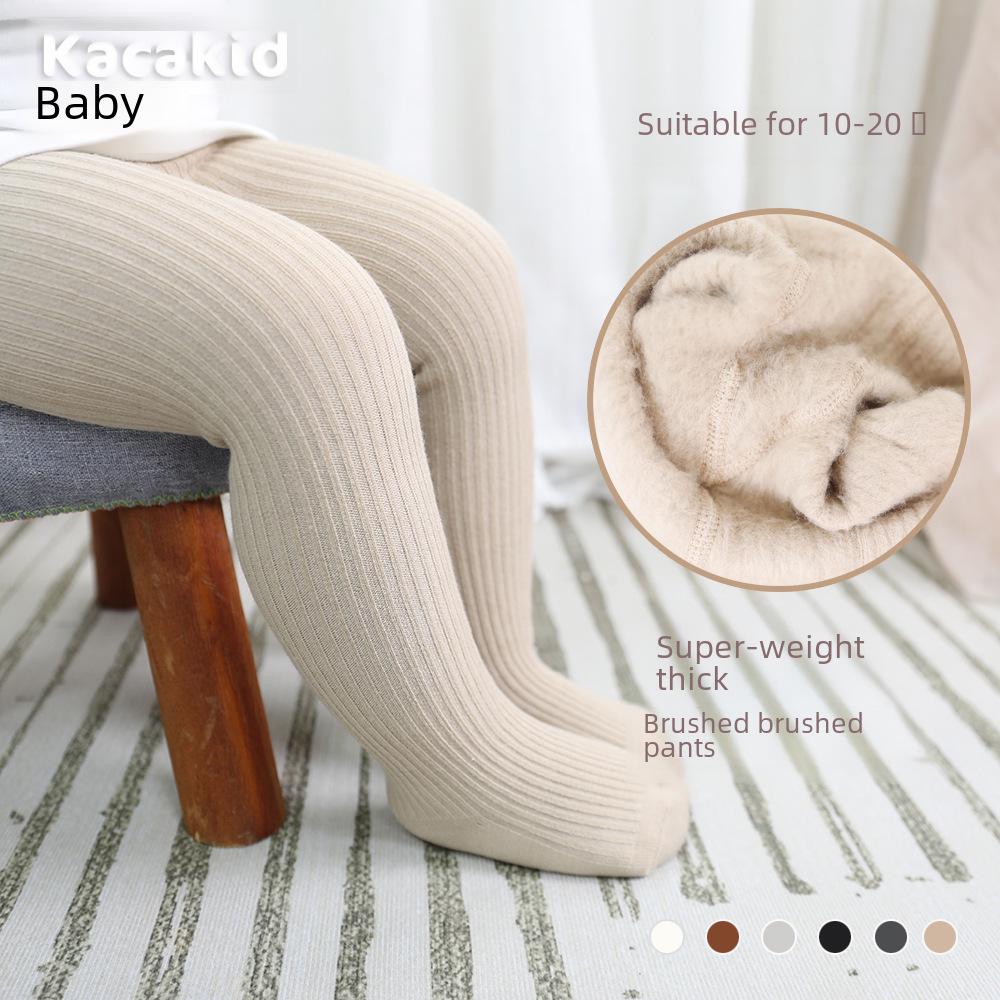 "Carefully Selected Girls' Thick Brushed Cotton Tights - Warm Solid Colors for Autumn & Winter"