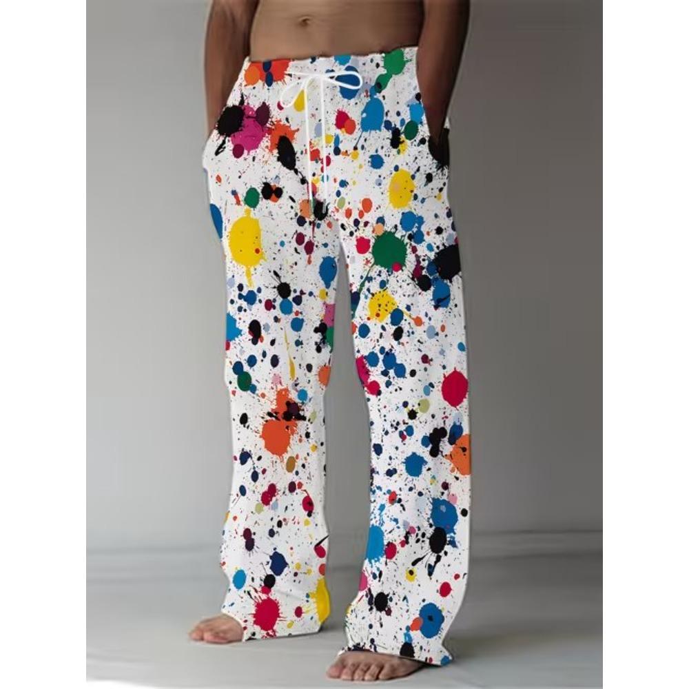 Men's 3D Abstract Pattern Printed Baggy Casual Trousers, Elastic Drawstring Waist with Pockets, for Spring Summer Home Outdoor Vacation