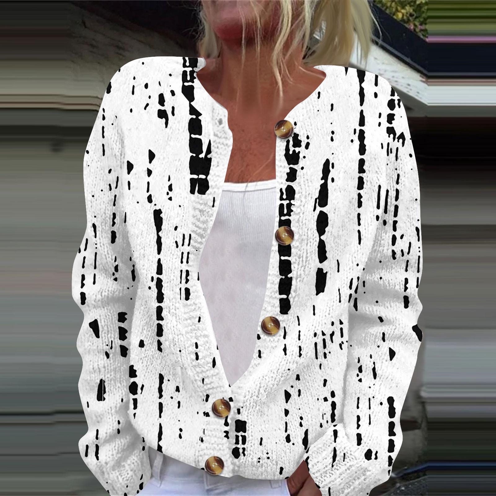 

Женская модная принтованная куртка с длинным рукавом и вязанным кардиганом на пуговицах XL белый