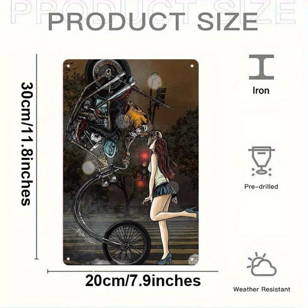 Vintage Metal Wall Art Motorcycle Tin Sign 8x12 Inch Indoor Outdoor Decor