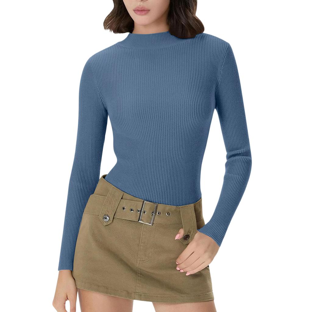 Women's Everyday Casual ,Color Half,High Neck Long,Sleeve Knit Base Layer Top
