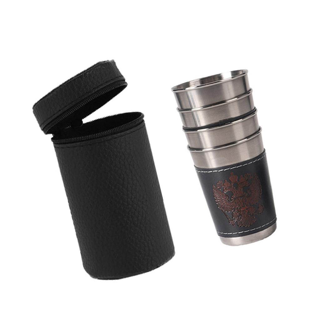 Sada nerezových panáků Přenosný kožený obal Spojené panáky Objem 30/70/180 ml pro setkání