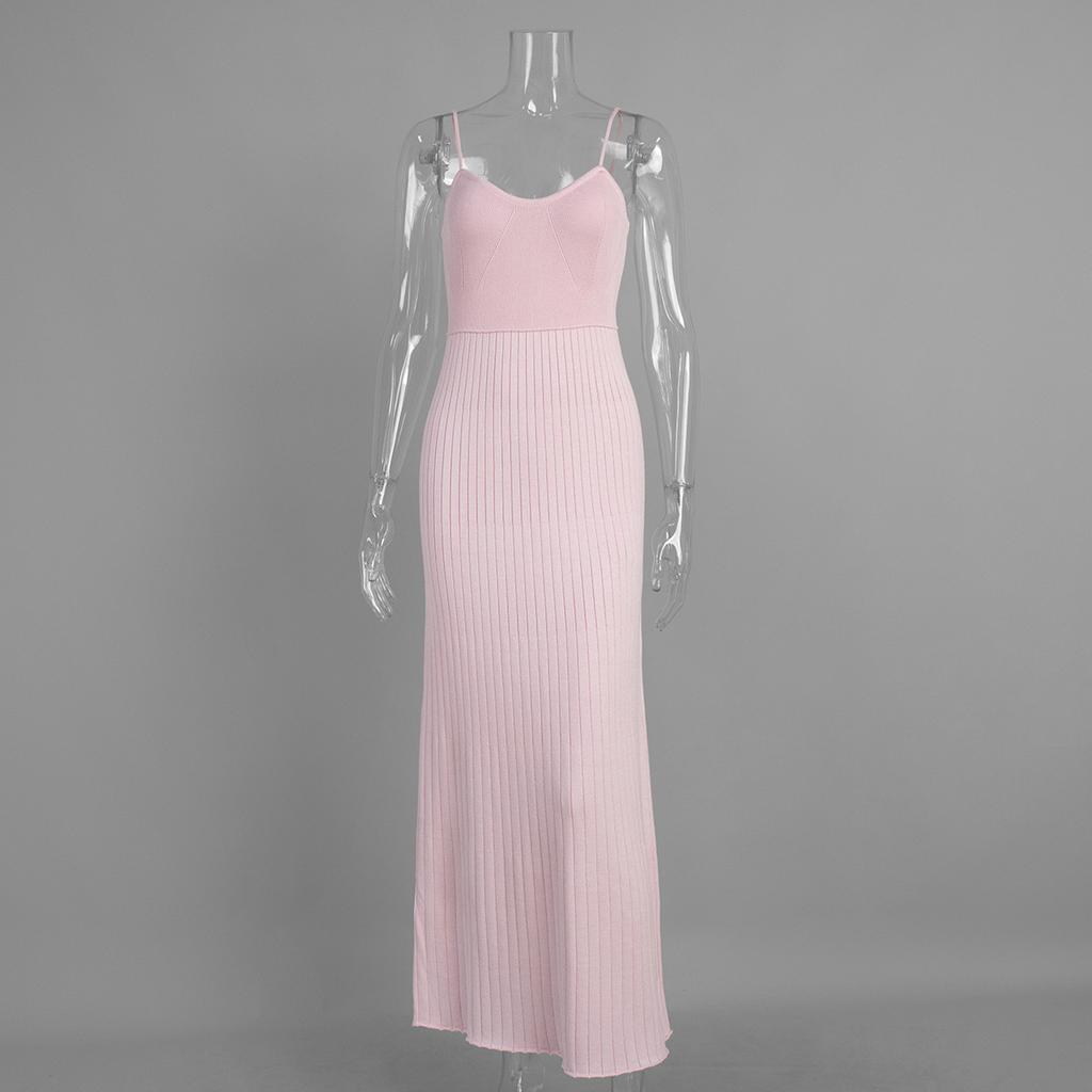 Knitted suspender dress European and American summer new female sexy slim pit strip hip fish tail dress