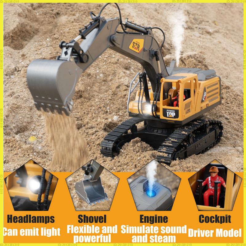 Remote 2.4G Control Engineering Vehicle Toys For Boys 4Wd Alloy Excavator Bulldozer Construction Rc Car Toy Kids Birthday Gift