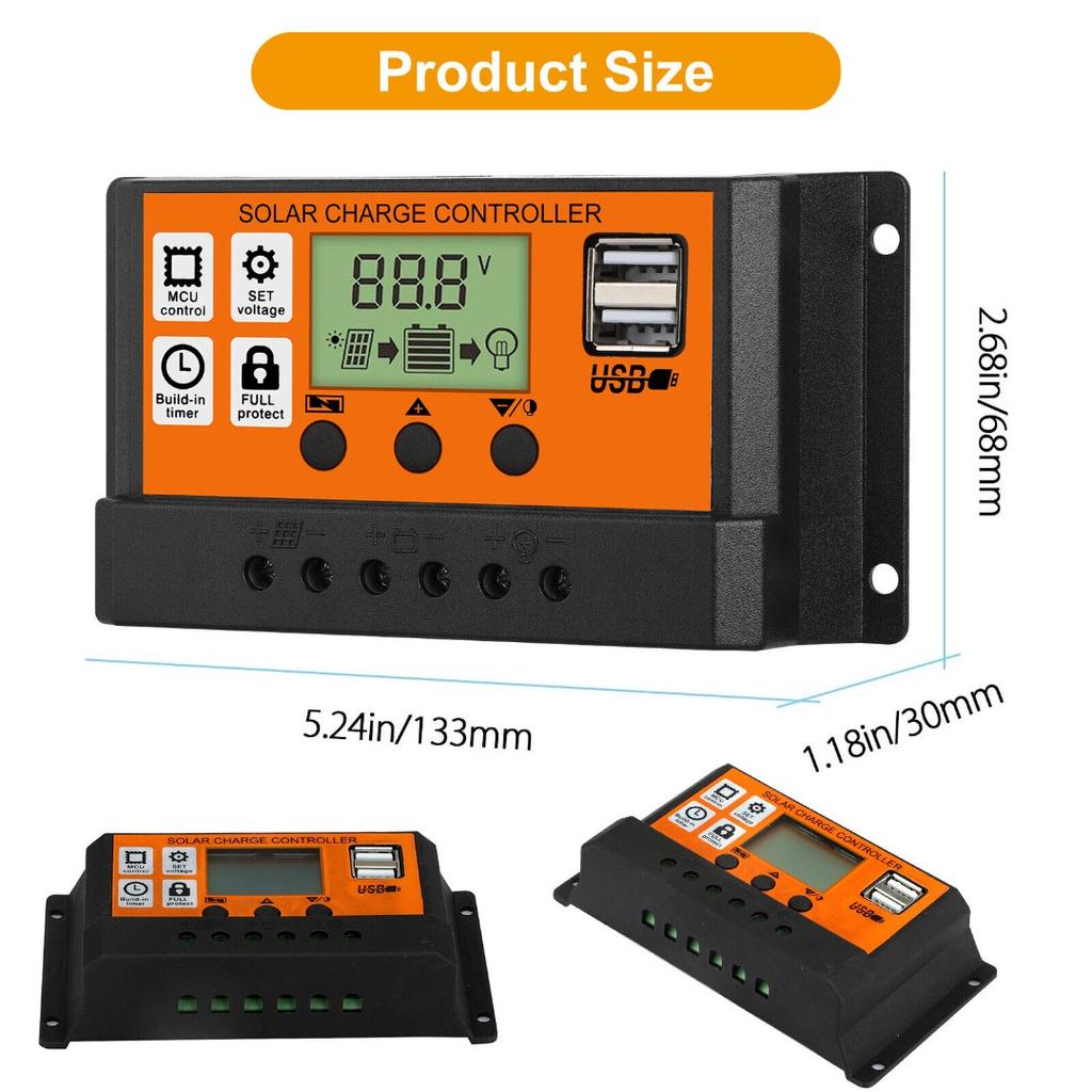 12/24V 100A MPPT Solar Panel Controller Batterieregler Dual USB Autofokus