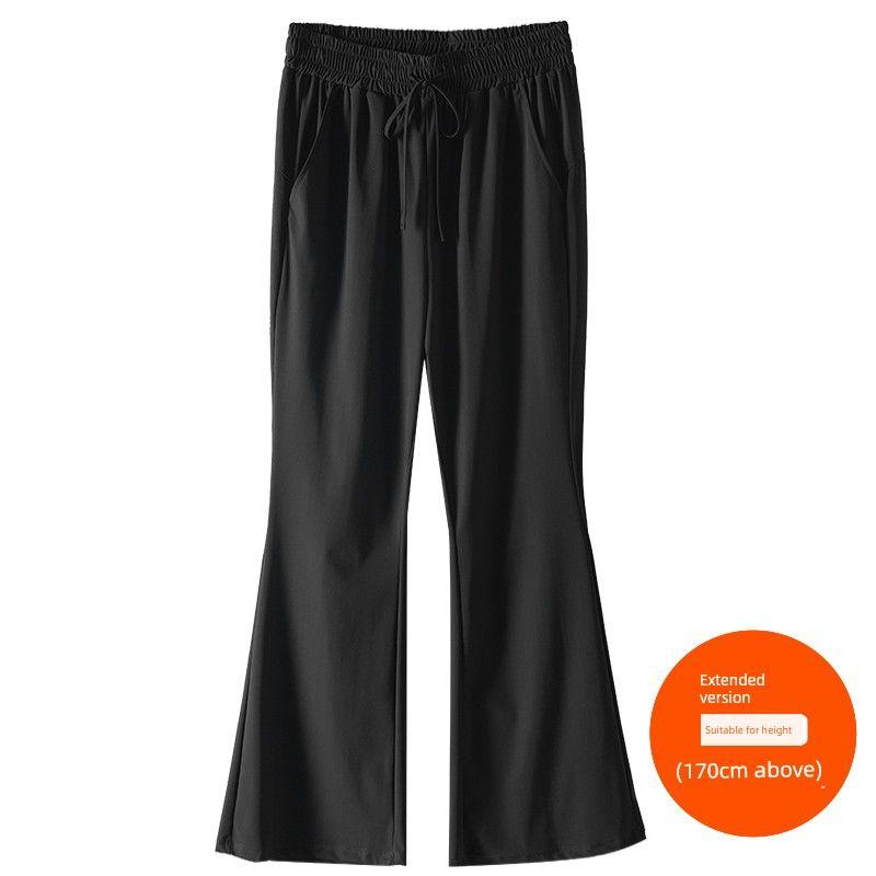 

Plus Size Women s Clothing [Ice Silk Micro-Pull Cool Pants] Three Pants Length Summer High Waist Casual Wide Leg Sports Bell-Bottom Pants Classic Black (170cm above) 8xl