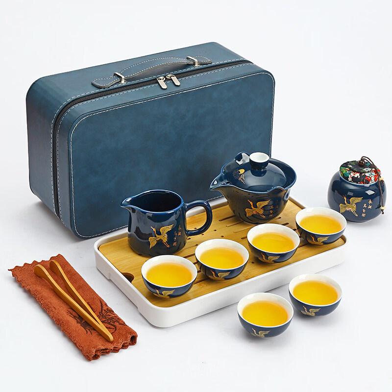 Chaxun Azure Blue Ceramic Travel Kung Fu Tea Set