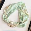 Sciarpa da Donna Stampa a Righe Perla Sintetica Fibbia Magnetica Texture Morbida Liscia Sciarpa Estiva Versatile Sottile Accessorio per il Collo